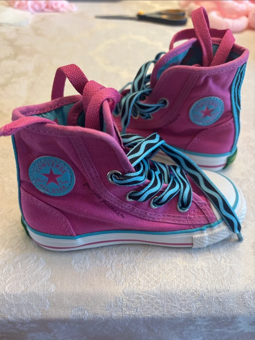 Converse Kids High-Top Sneakers in Pink with Teal Accents